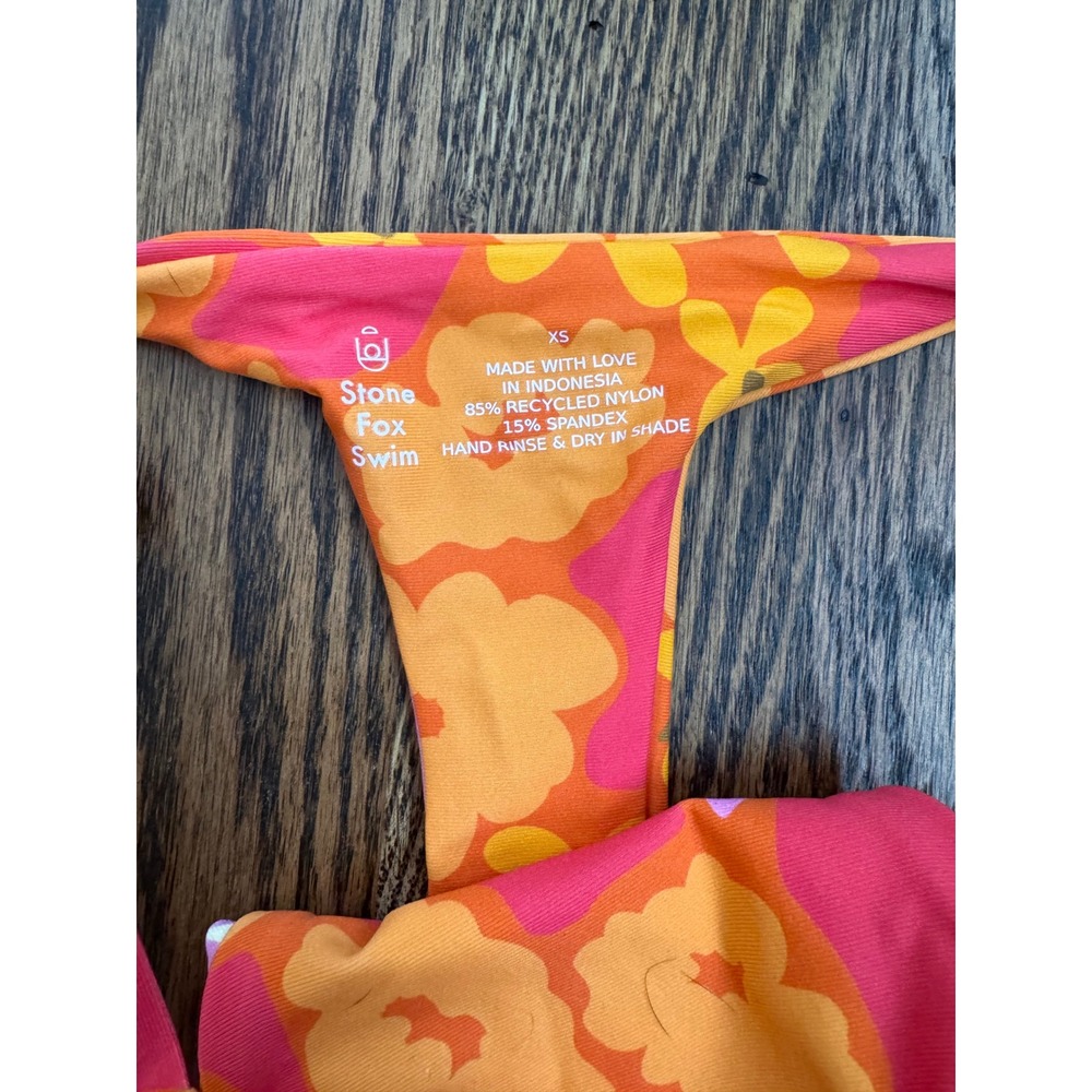 Stone Fox Swim Retro Floral Bikini Bottoms XS Pink Orange Yellow‎ Tie Sides - Picture 3 of 3